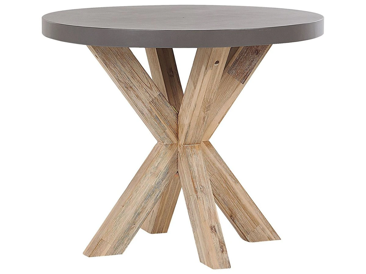 Conjunto De Jardín De Cemento Reforzado Mesa ⌀ 90 Cm 4 Taburetes Gris/madera Clara OLBIA/TARANTO - Imagen 4