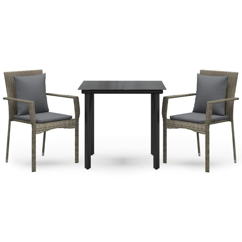 Set Comedor Jardín 3 Pzas Y Cojines Ratán Sintético Negro Gris VidaXL - Imagen 2