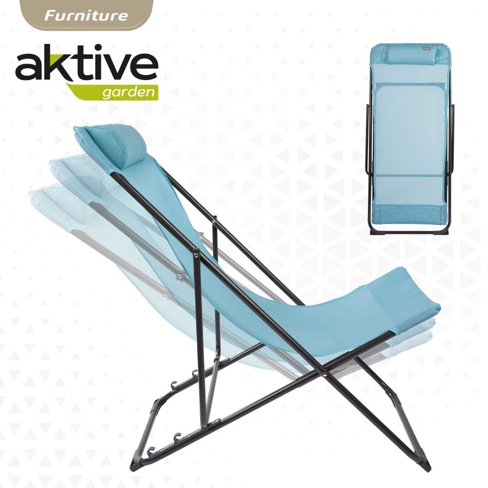 Silla Tumbona Plegable De Jardín Multiposición Azul Con Asa Aktive - Imagen 3