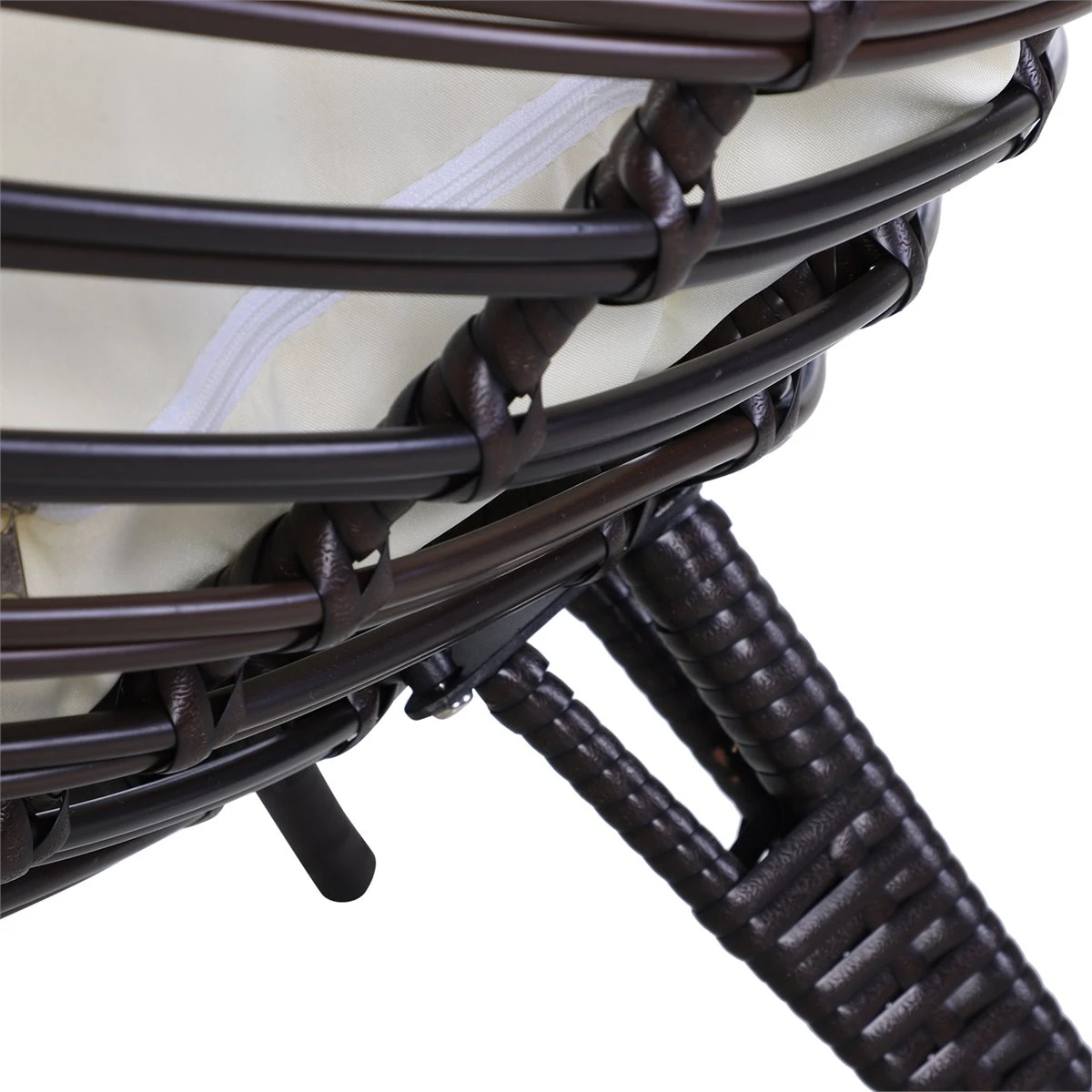 Outsunny Sillón De Ratán Balcón En Forma De Lágrima Con Cojín Acolchado De Algodón PP Estilo Moderno Para Exterior E Interior Carga 160 Kg 101x89x156 Cm Marrón Y Crema - Imagen 6