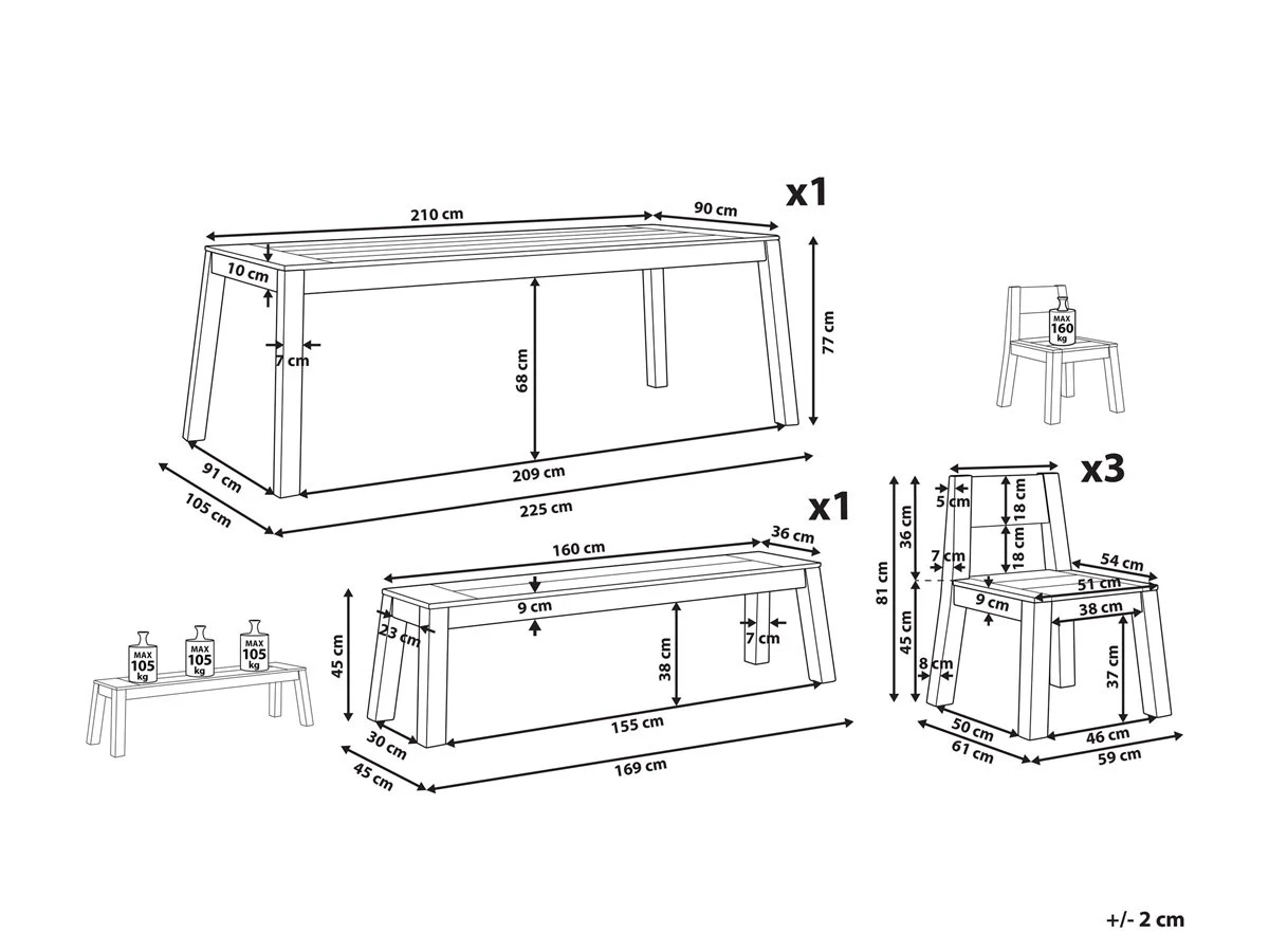 Conjunto De Jardín De Madera De Acacia Mesa Banco Y Sillas LIVORNO - Imagen 3