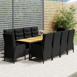 Set De Comedor De Jardín 11 Piezas Ratán Sintético Negro VidaXL