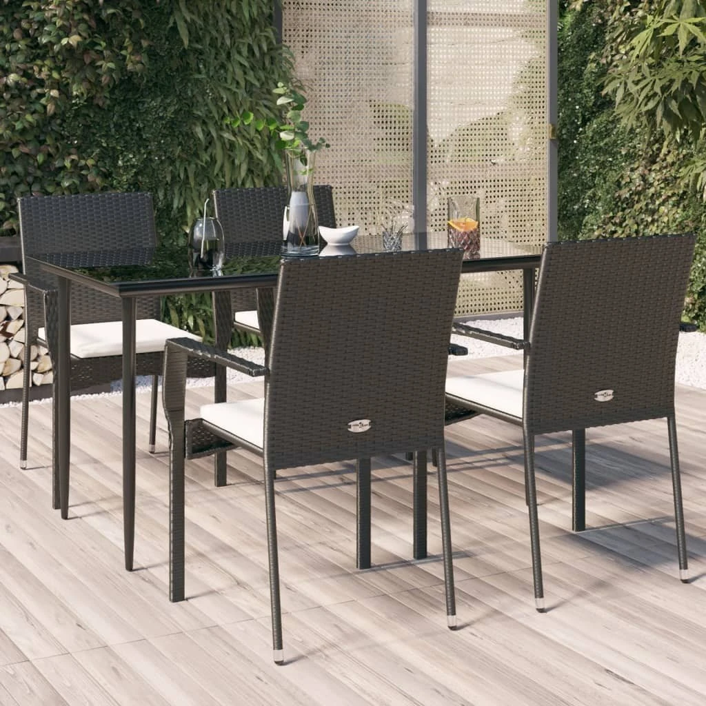 Set De Muebles Jardín 5 Pzas Con Cojines Ratán Sintético Negro VidaXL - Imagen 3