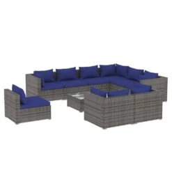 Set De Muebles De Jardín 10 Pzas Y Cojines Ratán Sintético Gris VidaXL