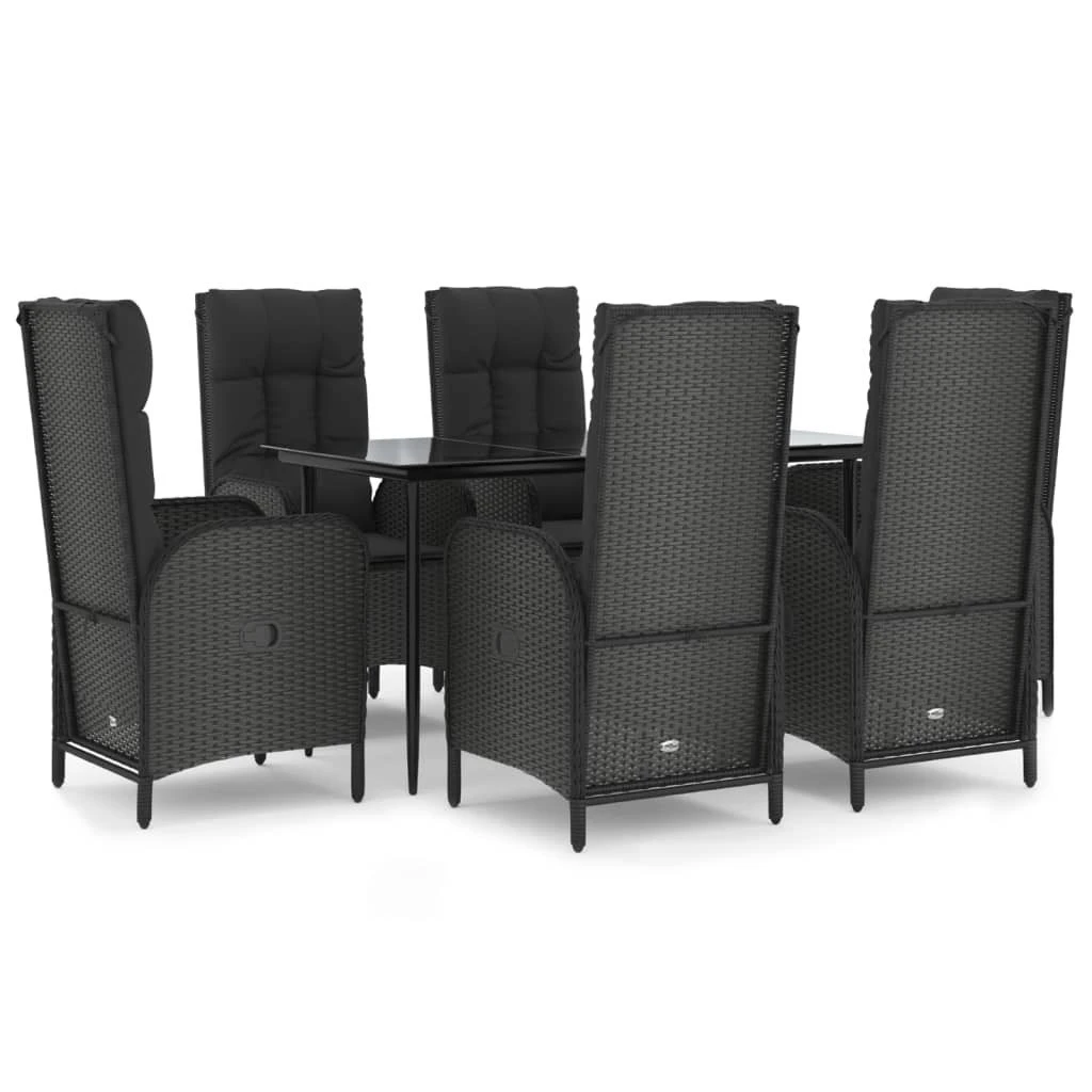 Set De Comedor De Jardín 7 Pzas Y Cojines Ratán Sintético Negro VidaXL - Imagen 2