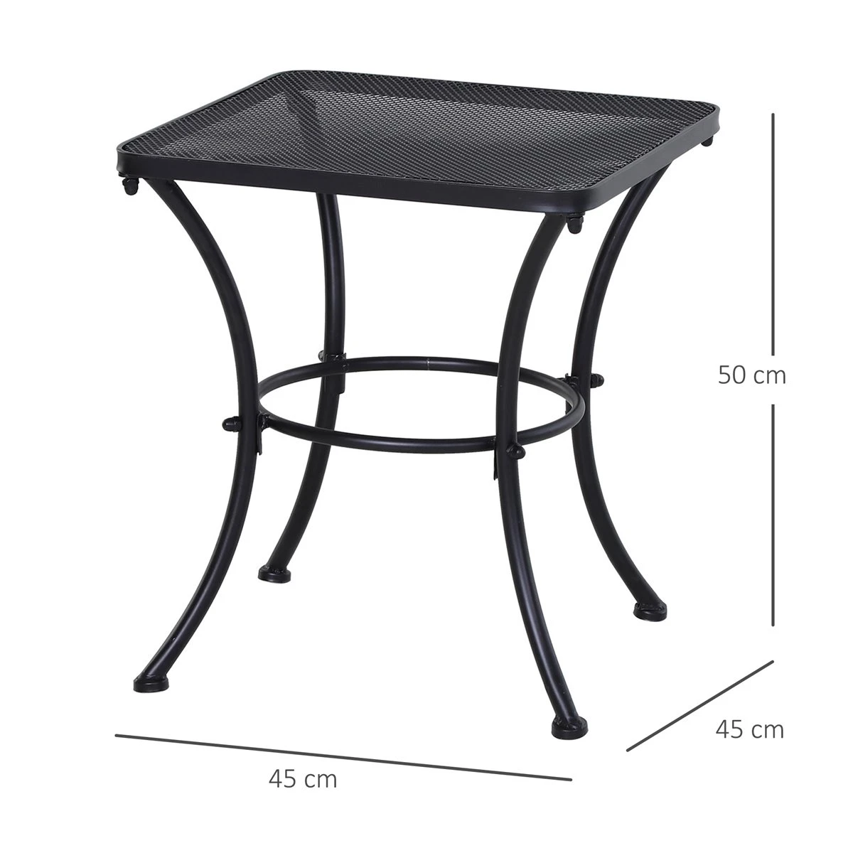 Outsunny Mesa De Jardín Cuadrada Mesa Auxiliar Exterior Con Estructura De Metal Para Patio Terraza Balcón Carga 30 Kg 45x45x50 Cm Negro - Imagen 3
