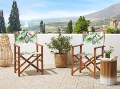 Conjunto De 2 Sillas De Jardín Madera Oscura/blanco Crema Con Tela Verde/blanco/rojo CINE