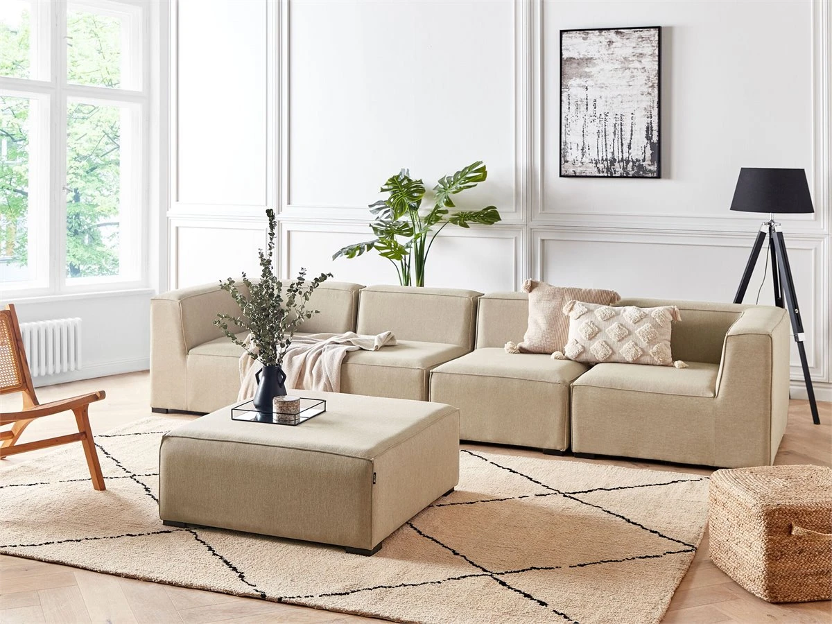 Sofá 4 Plazas Beige Arena/negro Con Reposapiés AREZZO - Imagen 4