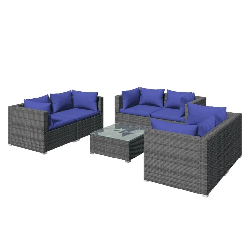 Set De Muebles De Jardín 7 Pzas Y Cojines Ratán Sintético Gris VidaXL