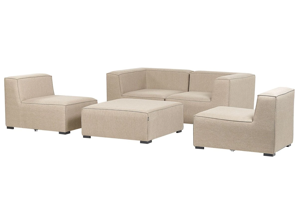 Sofá 4 Plazas Beige Arena/negro Con Reposapiés AREZZO - Imagen 9