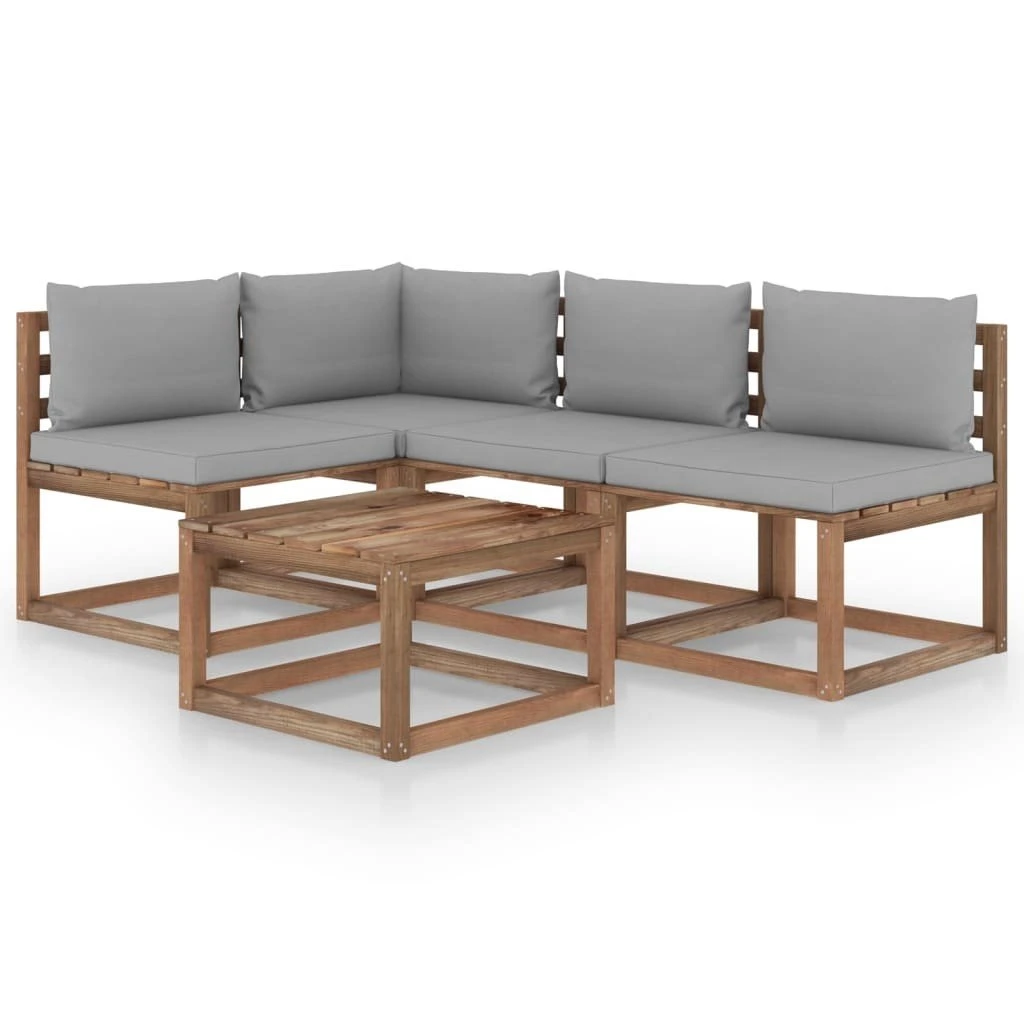 Muebles De Jardín 5 Piezas Con Cojines Gris VidaXL - Imagen 3