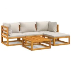 Set Muebles De Jardín 5 Pzas Madera Maciza Y Cojines Gris Claro VidaXL