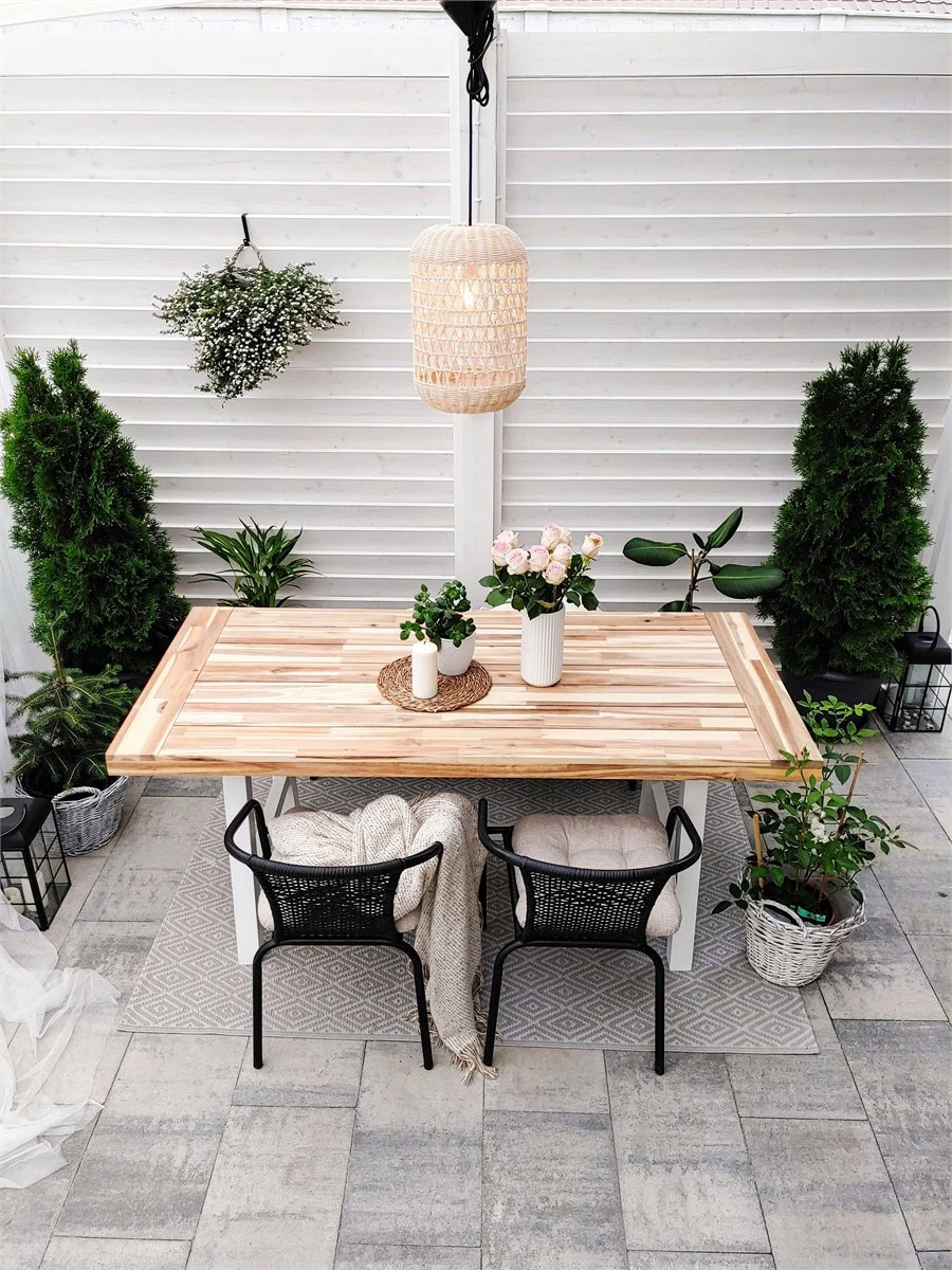 Mesa De Comedor De Madera De Acacia Clara/blanco 170 X 80 Cm SCANIA - Imagen 11