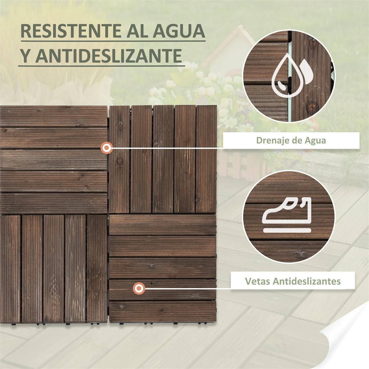 Outsunny Set De 27 Baldosas De Madera 30x30 Cm Con Área De 2,43 M² Losetas Sistema De Clic Para Balcón Terraza Jardín Marrón Oscuro - Imagen 7