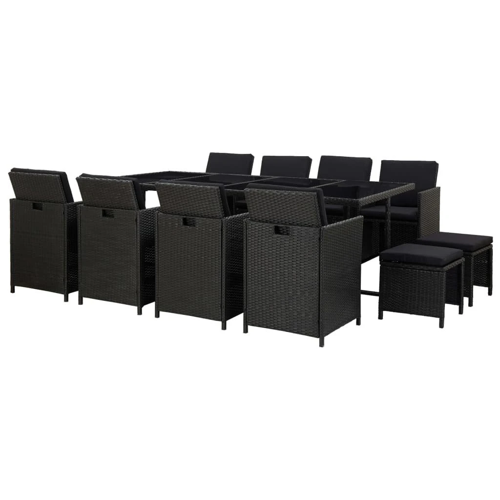 Set Comedor De Jardín 13 Piezas Y Cojines Ratán Sintético Negro VidaXL