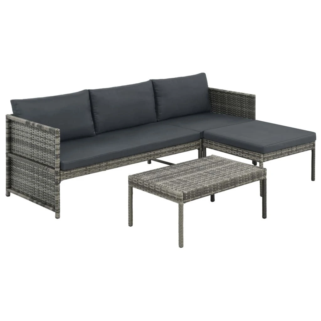 Set De Muebles De Jardín 3 Pzas Y Cojines Ratán Sintético Gris VidaXL - Imagen 3