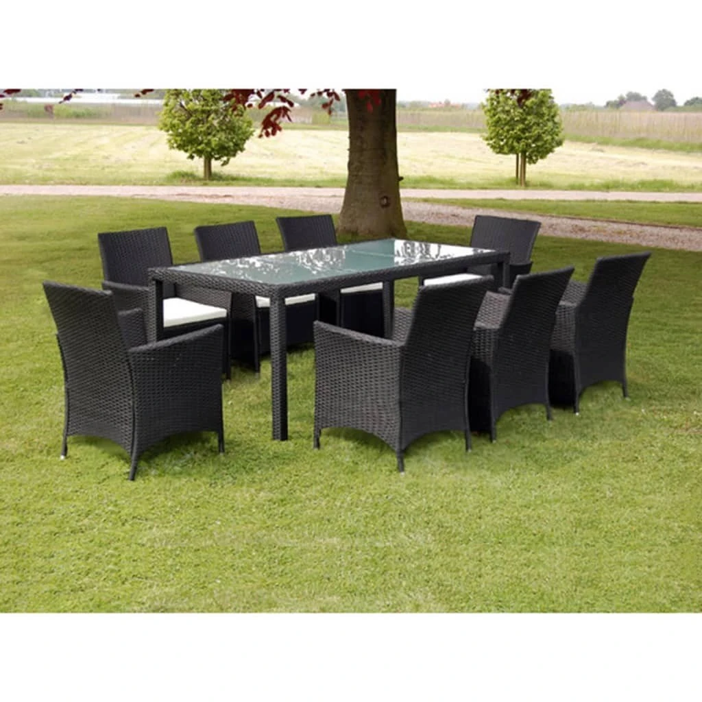 Set Comedor De Jardín 9 Piezas Y Cojines Ratán Sintético Negro VidaXL