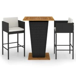 Set Muebles Bar Jardín 3 Piezas Y Cojines Ratán Sintético Negro VidaXL