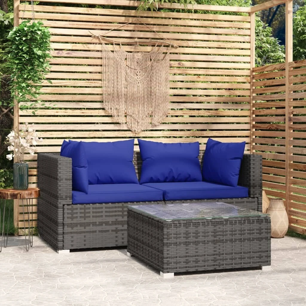 Set De Muebles De Jardín 3 Pzas Y Cojines Ratán Sintético Gris VidaXL - Imagen 3