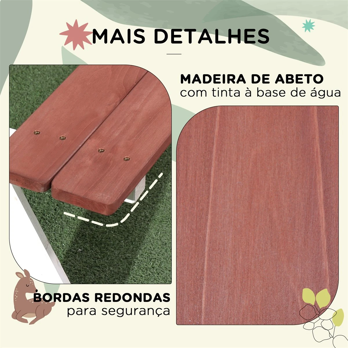 Outsunny Juego De Mesa Y 2 Bancos Infantiles De Madera Mesa De Picnic Para Niños De 3-8 Años Para Jardín Patio Terraza 89x79x50 Cm Marrón - Imagen 7