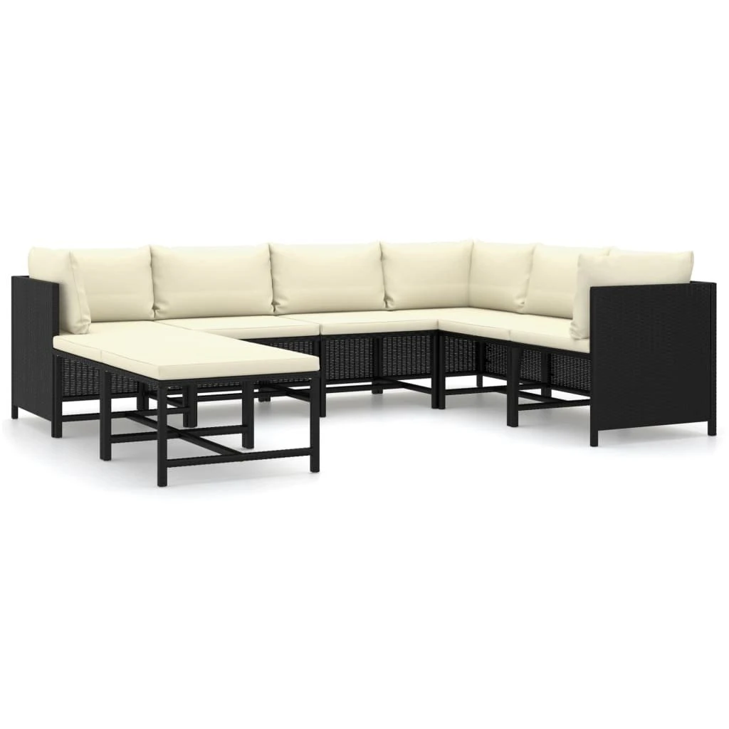 Set De Muebles De Jardín 8 Pzas Y Cojines Ratán Sintético Negro VidaXL