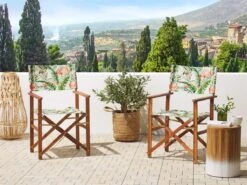 Conjunto De 2 Sillas De Jardín Madera Oscura/gris Con Tela Verde/blanco/rosa CINE