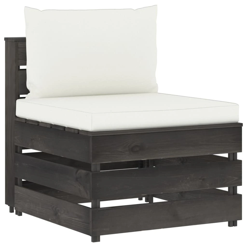 Sofá De Jardín De 3 Plazas Con Cojines Madera Impregnada Gris VidaXL - Imagen 2