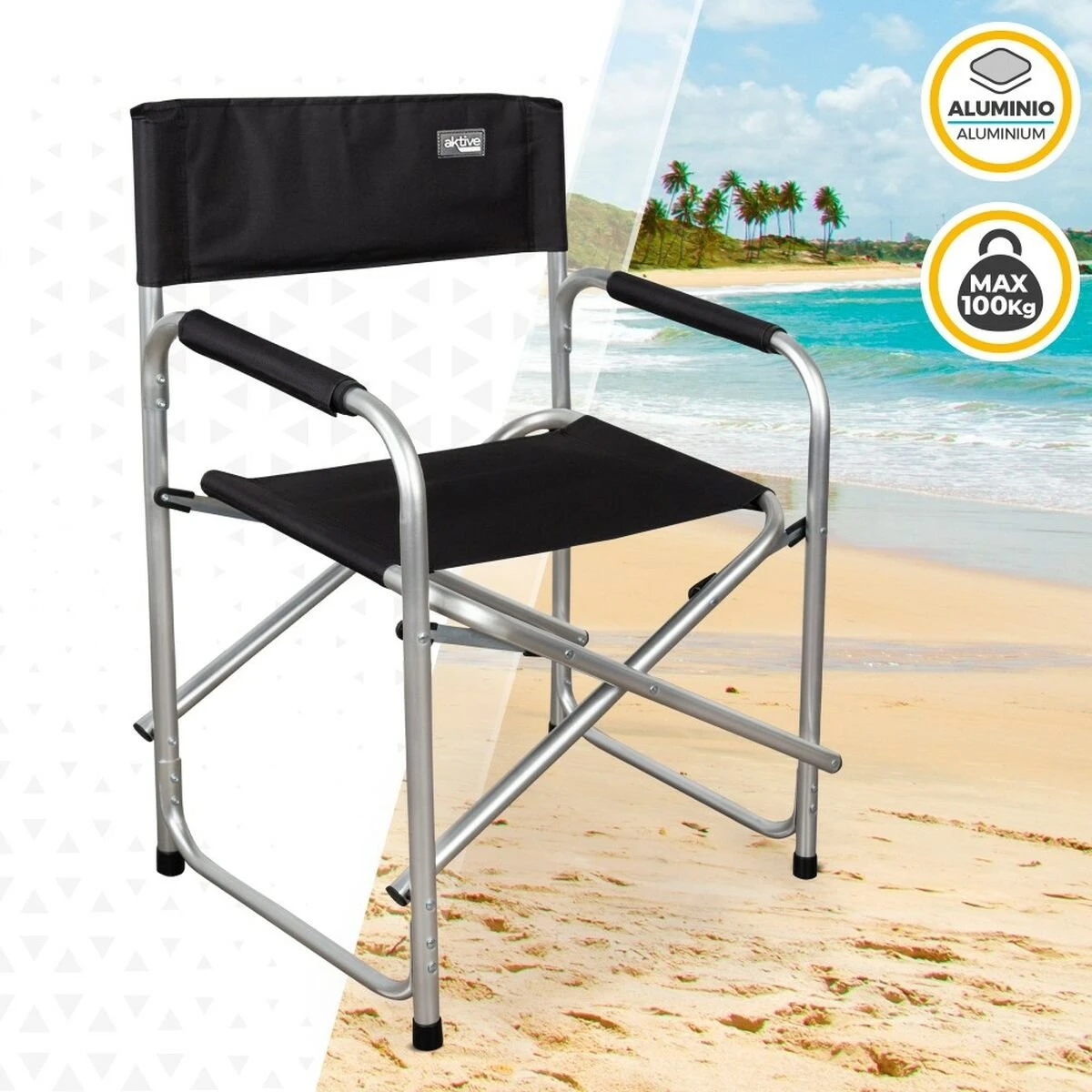 Silla Plegable Para Camping Aktive Negro 51 X 81 X 45 Cm (4 Unidades) - Imagen 3