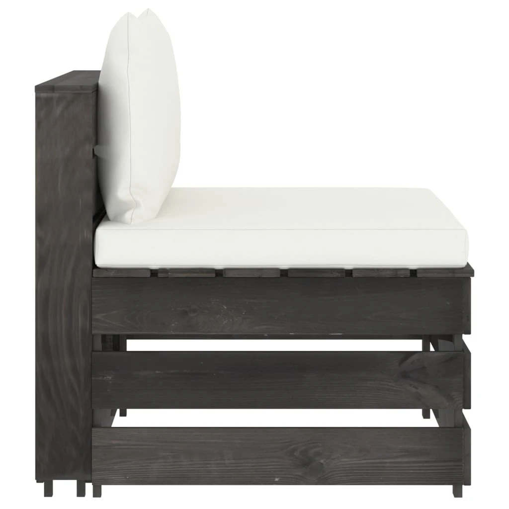 Sofá De Jardín De 3 Plazas Con Cojines Madera Impregnada Gris VidaXL - Imagen 4