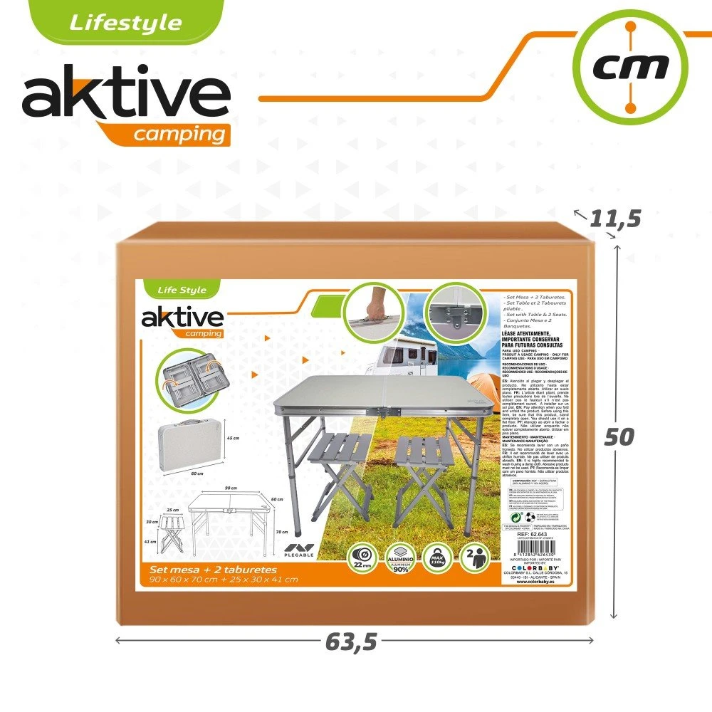 Mesa Plegable Camping Con 2 Taburetes Aktive - Imagen 7