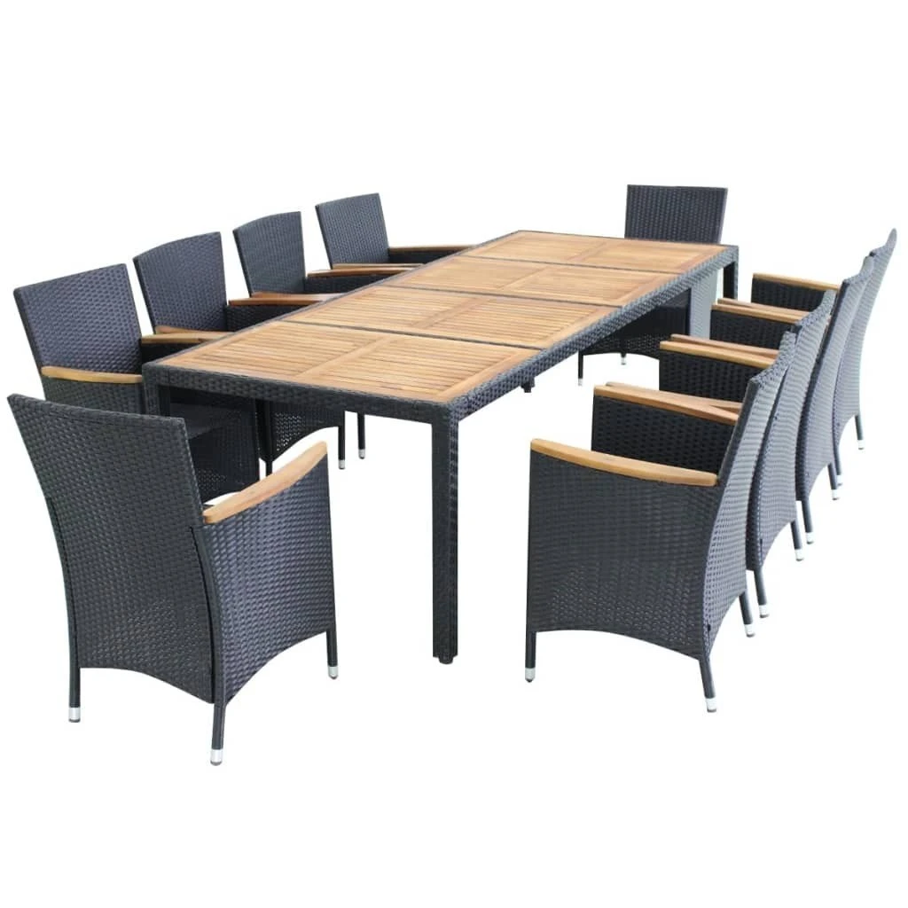Set Comedor De Jardín 11 Piezas Y Cojines Ratán Sintético Negro VidaXL - Imagen 2