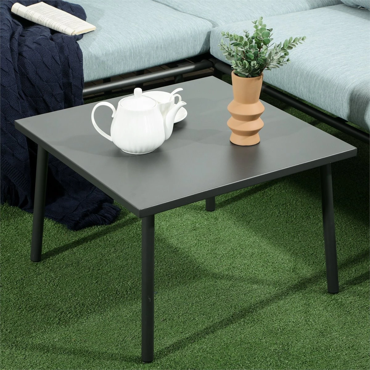 Outsunny Conjunto De Muebles De Ratán 4 Piezas Set De Muebles De Jardín 2 Sofá De 2 Plazas Sofá De Esquina Mesa De Centro Con 6 Cojines Acolchados Y Marco De Aluminio Para Terraza Patio Gris - Imagen 7