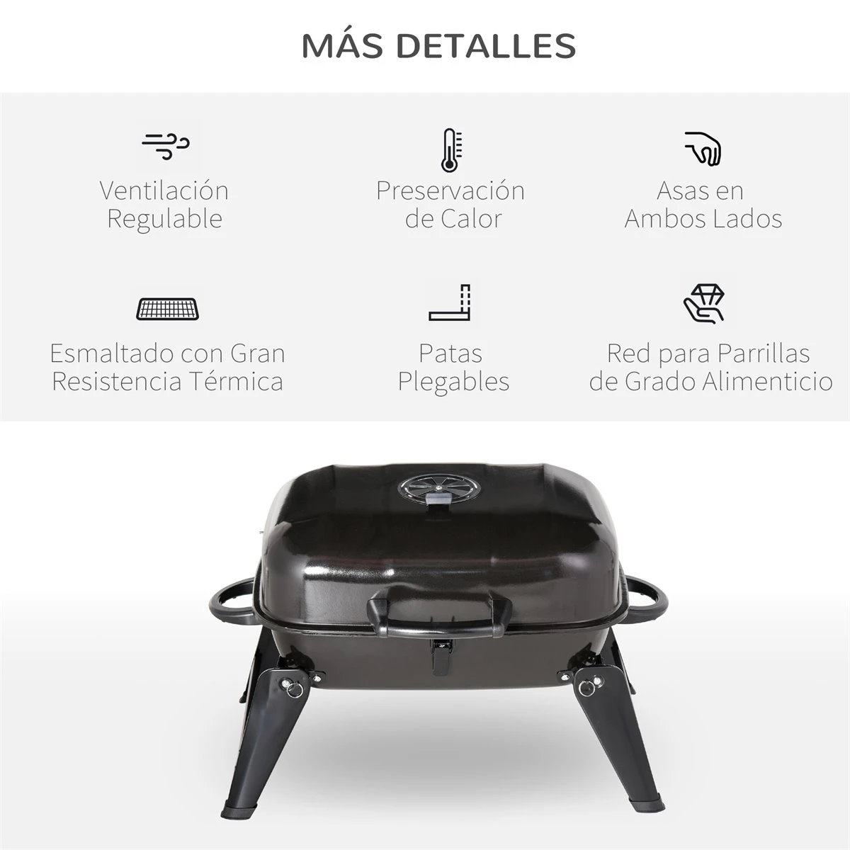 Outsunny Barbacoa De Carbón Portátil Al Aire Libre Parilla De Carbón Plegable Barbacoa De BBQ Vegetal Tamaño Compacto Facil Llevar Para Exterior Acampada 59x43x39cm - Imagen 6
