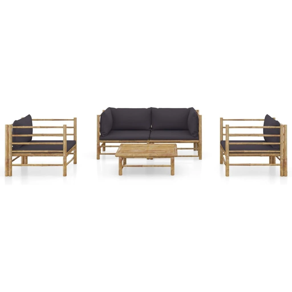 Set De Muebles De Jardín 5 Piezas Bambú Con Cojines Gris Oscuro VidaXL