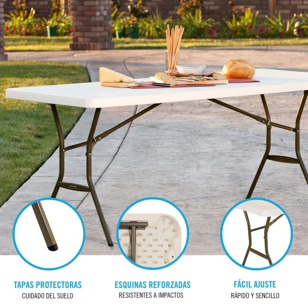Mesa Rectangular Patas Plegables Crema LIFETIME 183x76x74 Cm - Imagen 3