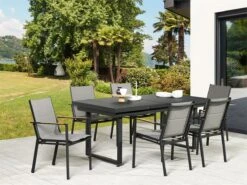 Conjunto De 6 Sillas De Jardín De Metal Negro/gris/madera Clara BUSSETO