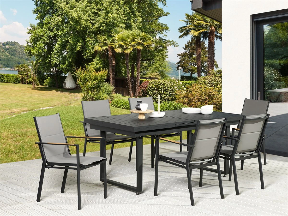 Conjunto De 6 Sillas De Jardín De Metal Negro/gris/madera Clara BUSSETO