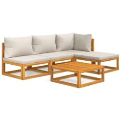 Set Muebles De Jardín 5 Pzas Madera Maciza Y Cojines Gris Claro VidaXL