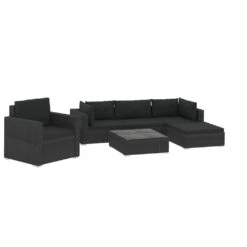 Set Muebles De Jardín 6 Piezas Y Cojines Ratán Sintético Negro VidaXL