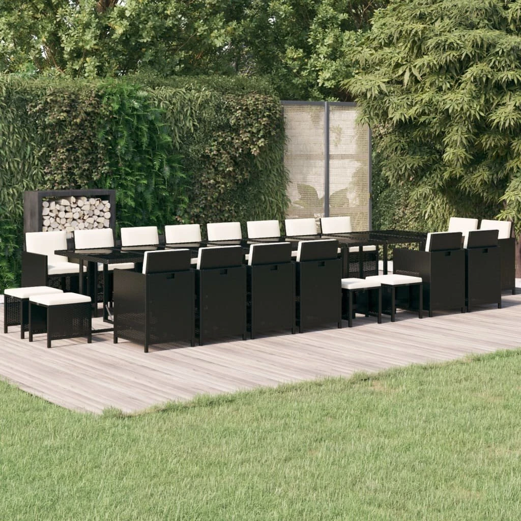 Set De Comedor Jardín 21 Pzas Con Cojines Ratán Sintético Negro VidaXL - Imagen 3