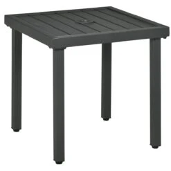 Outsunny Mesa De Jardín Cuadrada Mesa De Centro De Patio Con Orificio Para Sombrillas De Ø45 Mm Mesa Auxiliar Con Marco De Acero 51x51x51 Cm Gris