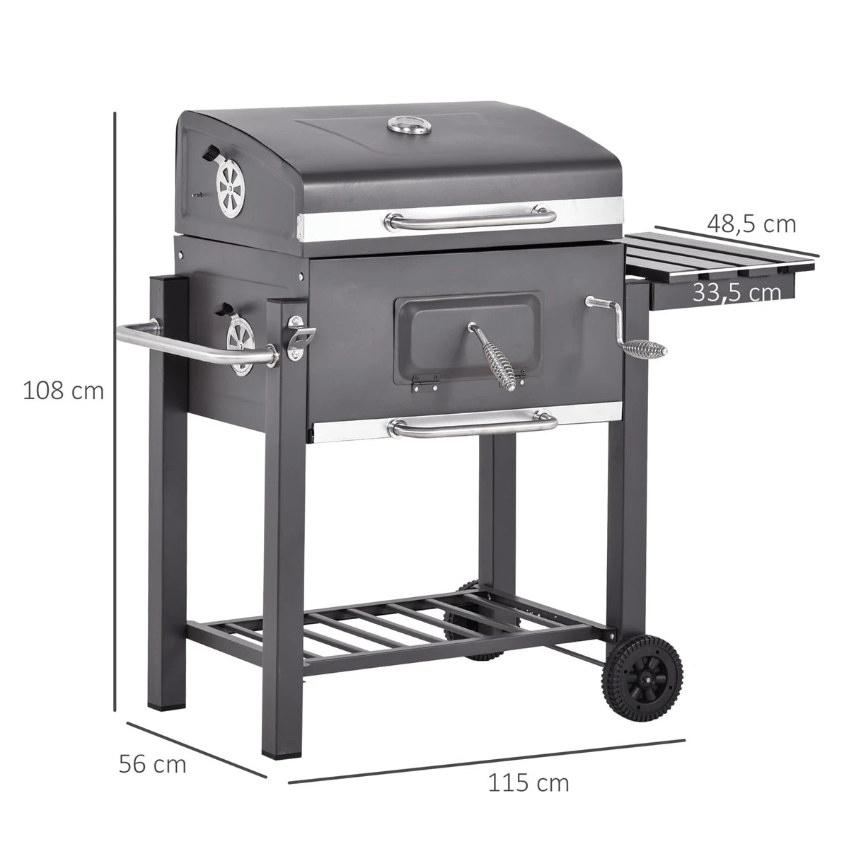 Outsunny Barbacoa De Carbón Vegetal Con Ruedas Estantes Parilla Barril Carro De BBQ Picnic Acampada Smoker Ahumador De Carbón 115x56x108cm - Imagen 3