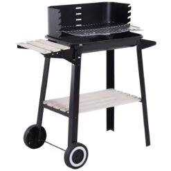 Outsunny Barbacoa De Carbón Vegetal Parrillas Asador BBQ De Picnic Altura De Parrillas Ajustables Con Estantes Y Ruedas Facil Mover Para Jardín Exterior Acampada 83x45x87 Cm