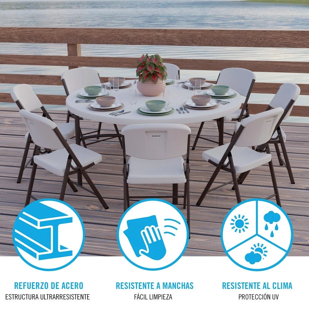 Mesa Redonda Patas Plegables Crema LIFETIME Ø152 X 74 Cm - Imagen 4