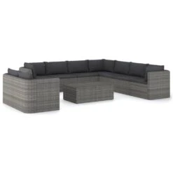 Set De Muebles De Jardín 10 Pzas Ratán Sintético Y Cojines Gris VidaXL