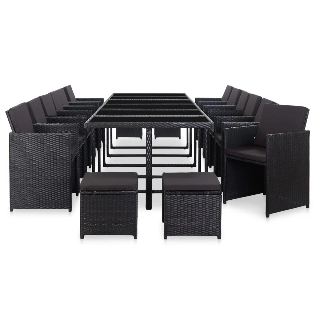 Set Comedor De Jardín 17 Piezas Y Cojines Ratán Sintético Negro VidaXL - Imagen 2