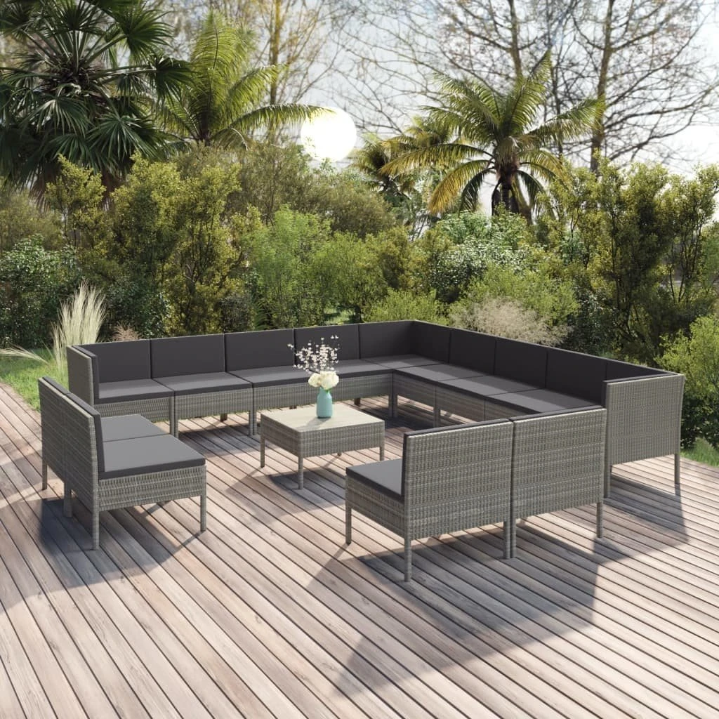 Set De Muebles De Jardín 14 Pzas Y Cojines Ratán Sintético Gris VidaXL - Imagen 3
