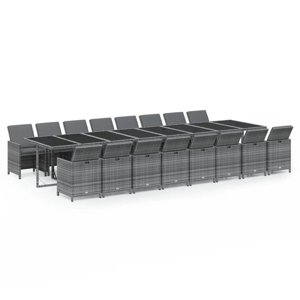 Set De Comedor Jardín 17 Pzas Con Cojines Ratán Sintético Gris VidaXL - Imagen 2