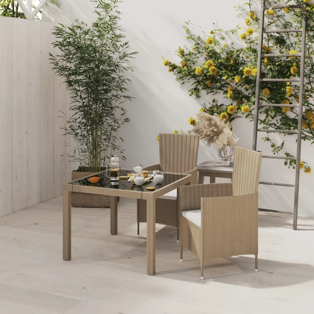 Set De Comedor De Jardín 3 Pzas Y Cojines Ratán Sintético Beige VidaXL - Imagen 3