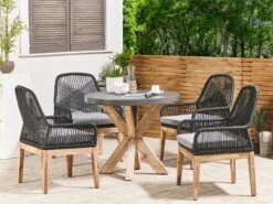 Conjunto De Jardín De Cemento Reforzado Mesa ⌀ 90 Cm Con 4 Sillas Gris/negro OLBIA
